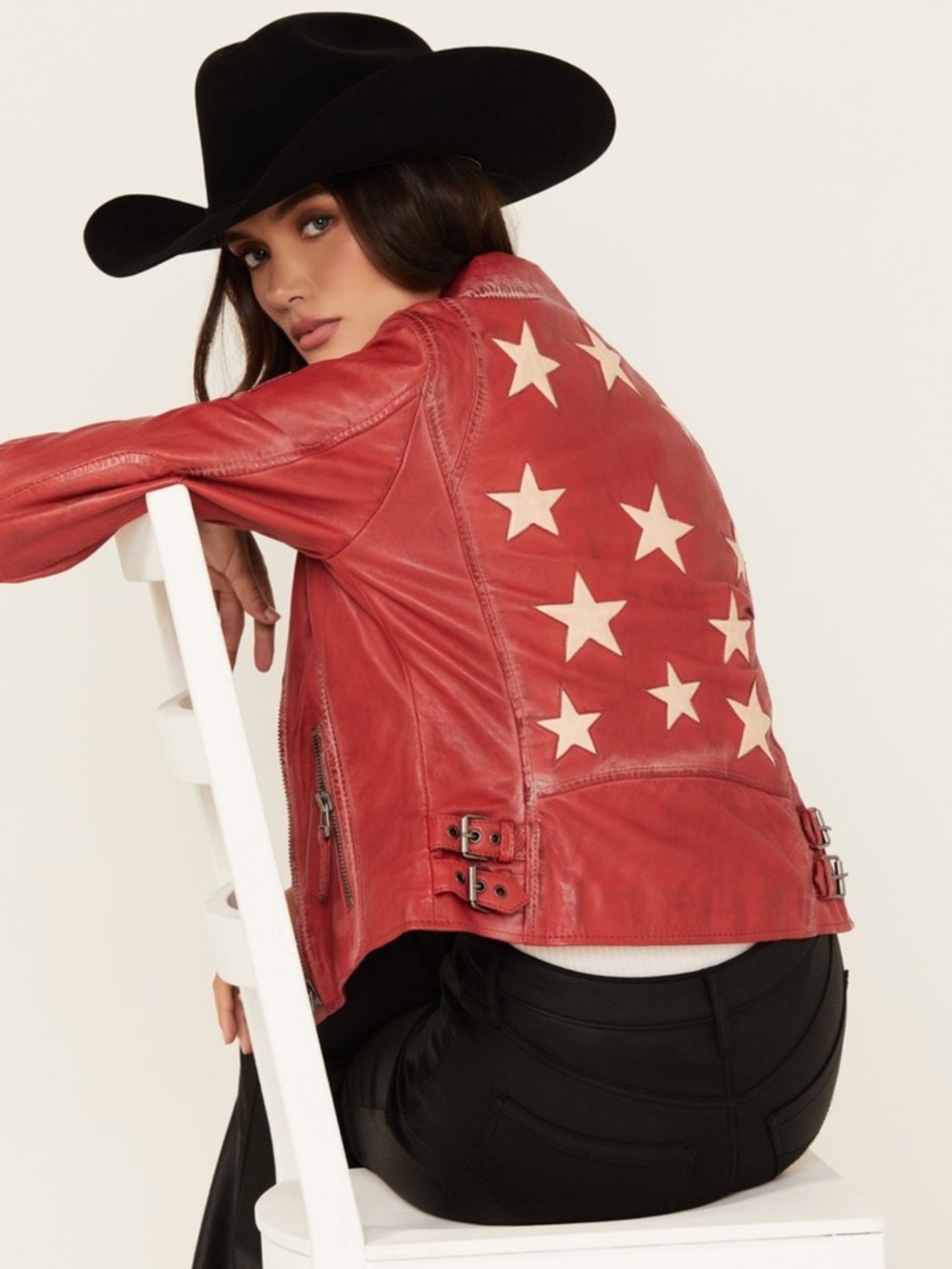 Free People x Mauritius Christy Scatter Star Red Leather Jacket